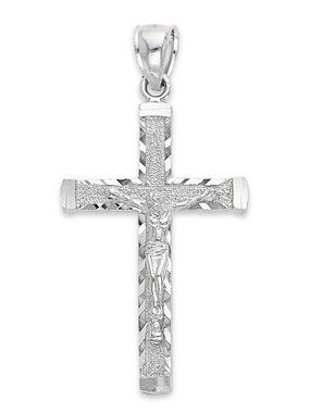 Solid 14k White Gold Large Crucifix Pendant- Religious Necklace Jewelry for Men